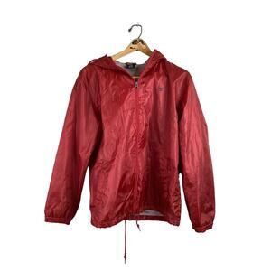 Vtg Mens Starter Jacket Red Raincoat Lined Windbreaker Hooded Size S 34/36